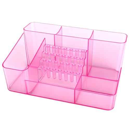 Nail Drill Holder & 28 Holes Nail Drill Bits Holder, Transparent Acrylic Nail Drill Machine Storage Box, Professional Nail Drill Organizer Case for Manicure tools (Pink)