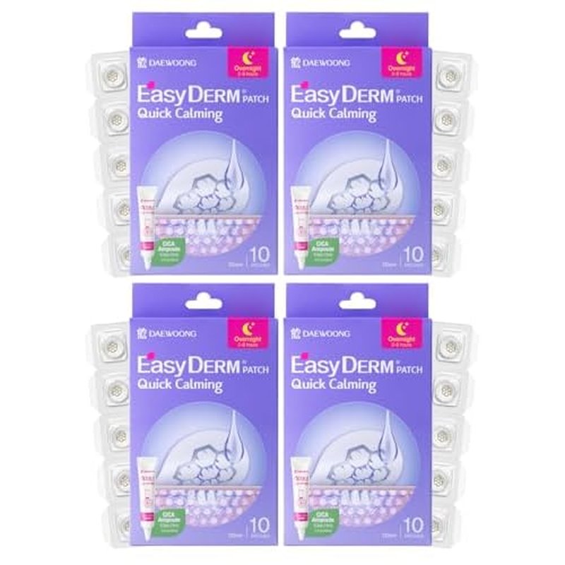 EasyDerm Quick Calming Magnesium Patches ? 40 Patches (4 Pack), Hydrocolloid Acne Spot Treatment with Tea Tree & Cica, Bulk Value Pack for Acne-Prone Skin, Ideal for Home Skincare