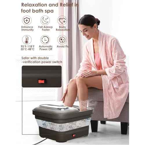 Collapsible Foot Spa with Heat, Bubble and Temp Control, Foot Bath Massager with XL Touch Screen and Massage Rollers, Foot Soaking Tub, Pedicure Foot spa for Stress Relief (Grey)