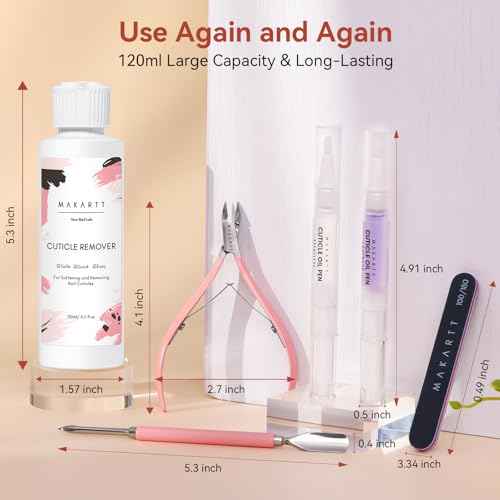 Makartt Nail Care Kit with Cuticle Oil, Trimmer, Nail File & 120ml Cuticle Remover Liquid, Nail Manicure Kit for Cuticles Softener & Moisturize