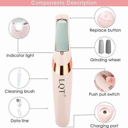 LQT¢ç Electric Foot File ? Rechargeable Callus Remover for Hard, Cracked Skin ? at-Home Pedicure Kit for Smooth Feet (Men & Women) (Pink)