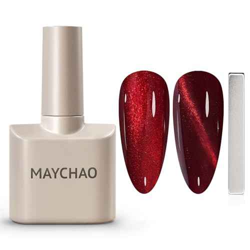 MAYCHAO 15ML Cat Eye Gel Nail Polish 1Pc Burgundy Gel Polish with Magnet Soak off Holographic Magnetic Nail Polish for Nail Art Manicure Salon DIY at Home, 0.5 OZ