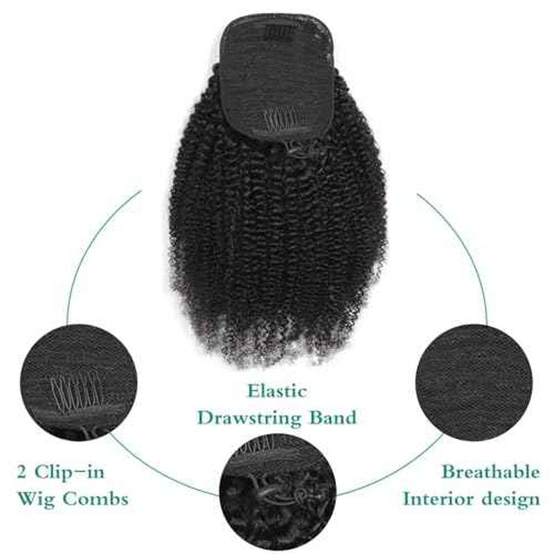 Human Hair Afro Kinky Curly Ponytail Drawstring Ponytail 4C for Black Women Afro Puff Drawstring Ponytail Extension Human Hair Natural Black 16 Inch