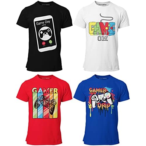 BROOKLYN VERTICAL 4-Pack Boys Short Sleeve Crew Neck T-Shirt with Chest Print | Soft Cotton Sizes 6-20