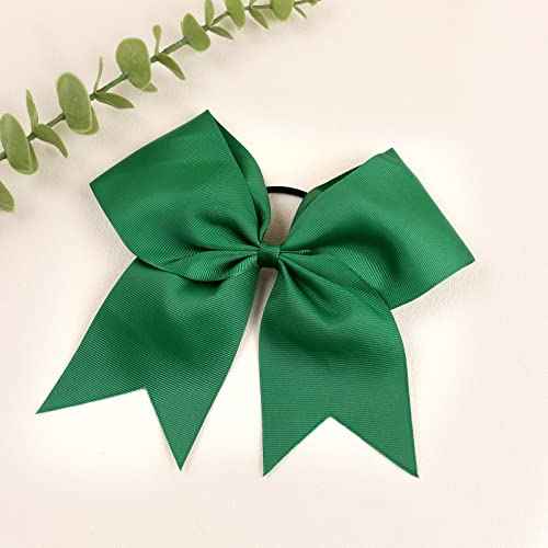 Oaoleer 21PCS 8" Large Cheer Bows Forest Green Bows Jumbo Cheerleader Bow with Ponytail Holder Elastic Band Handmade for Cheerleading Teen Girls College Sports