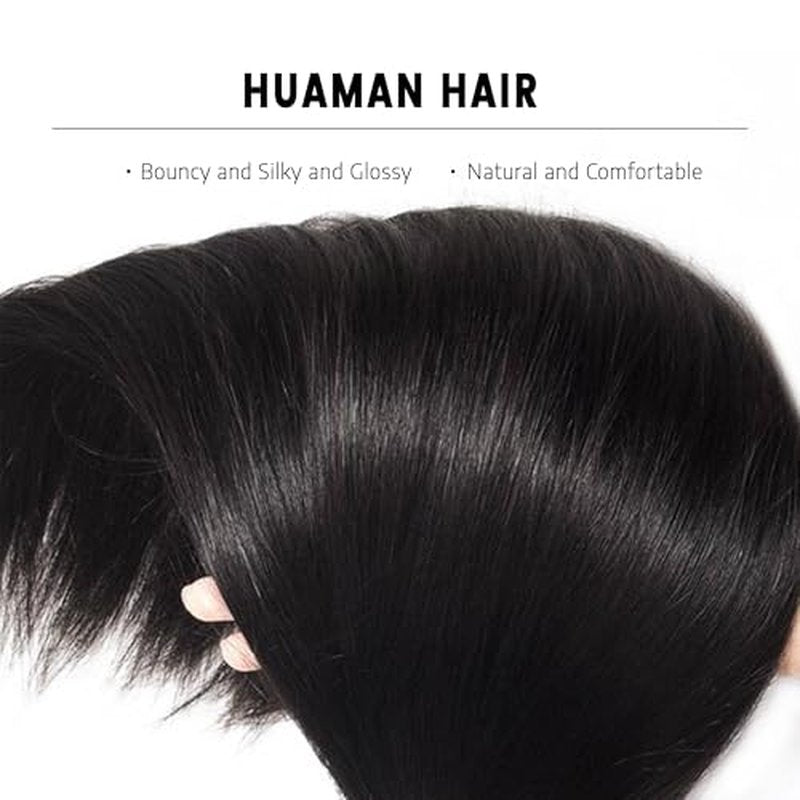 Straight Human Hair Bundles #1B Natural Black (18 20 22 Inch) Unprocessed Virgin Human Hair Extensions Weave 3 Bundles 300g Total Double Weft for Black Women