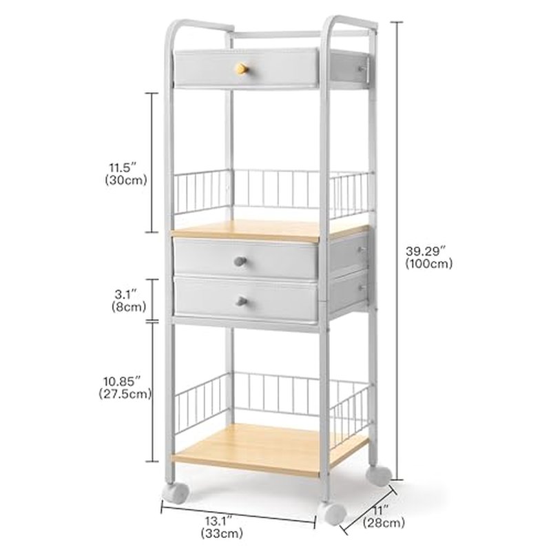 HBlife Floor Makeup Organizer Storage Cart, Make Up Organizers with Drawers, Vanity Cosmetics Display Cases Holder for Skincare Nail Polish Perfume, Bathroom Organizer Shelf with Wheels