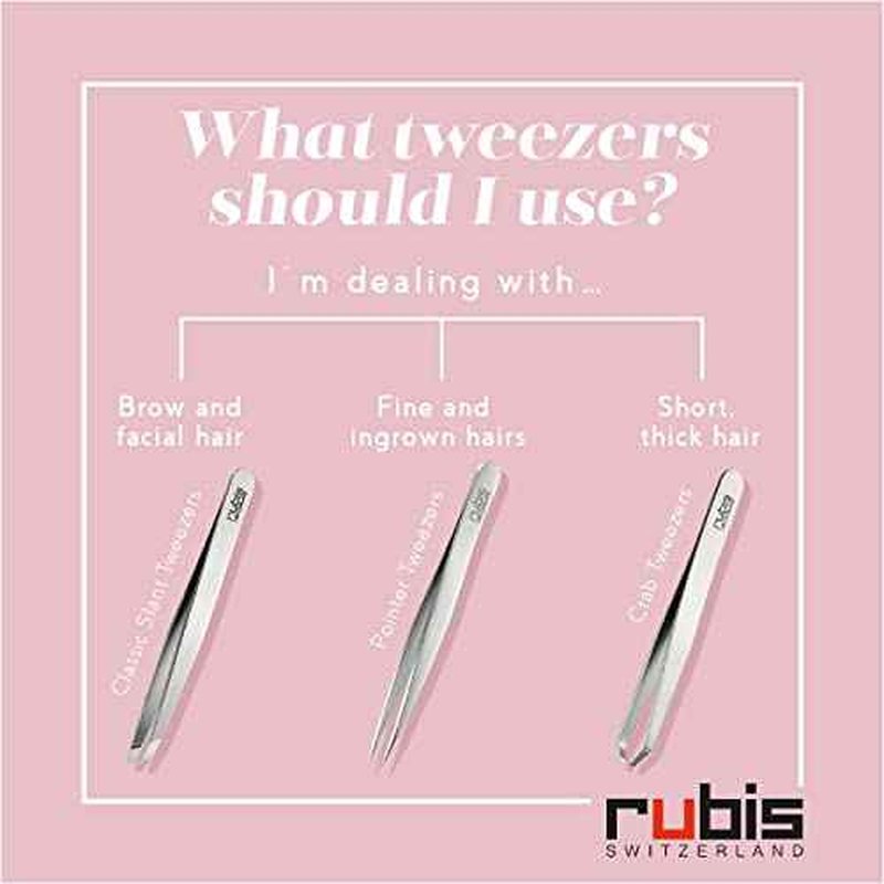 Rubis Classic Stainless Steel Slanted Tweezers for Precise Eyebrows and Hair Removal, 1K109, Made in Switzerland, Blue