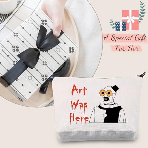 JXGZSO Horror Movie Lover Gift Clown Movie Cosmetic Bag With Zipper Art Was Here Halloween Themed Gift Clown Pouch Bag