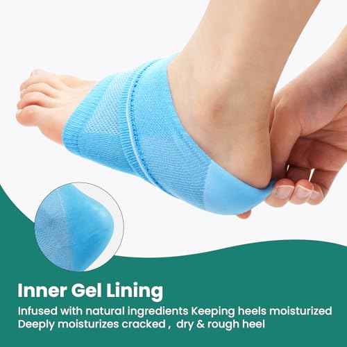 Welnove Moisturizing Heel Socks - 2 Pairs Aloe Vera Extract Infused Gel Lining for Dry Feet - Cracked Heel Repair Treatment - Cotton Socks for Women Men Foot Care (Regular Sizes)