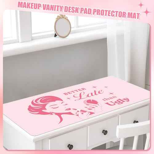 Coquette Makeup Mat for Vanity Top Protector, Dual Sided Leather Vanity Mat Waterproof Mouse Pads Dressing Desk Makeup Table Cover Nonstick Countertop for Women