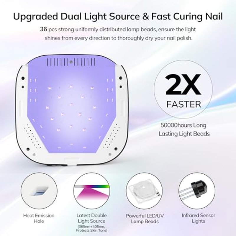 UV Light for Nails, Lavinda UV Nail Lamp 54W Rechargeable Nail Dryer Gel Polish Light with Large Touch Display, Professional Fast Curing Lamp with 4 Timer Setting Auto Sensor for Salon & Home