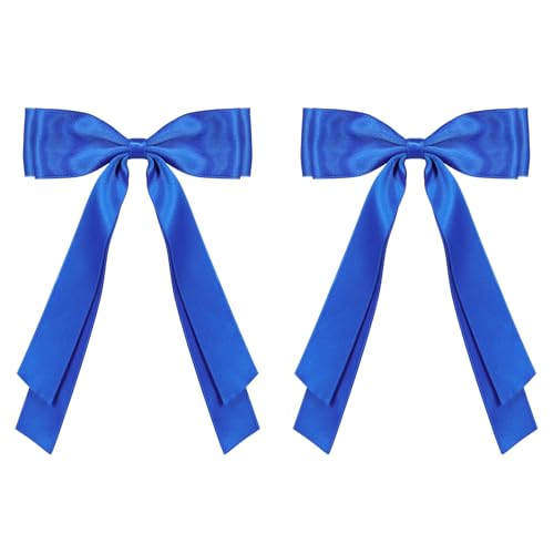 Royal Blue Large Hair Bows Alligator Clip 5.5" Solid Satin Polyester Ribbon Ponytail Hair Barrettes with Long Tail Wedding Dress Decor Accessories for Women Toddler Teen Girls