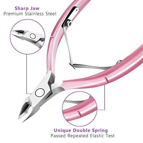 Cuticle Trimmer with Cuticle Pusher and Scissors, Cuticle Remover Professional Durable Pedicure Manicure Tools, Stainless Steel Cuticle Nipper Cutter Clipper for Fingernails and Toenails (Pink)