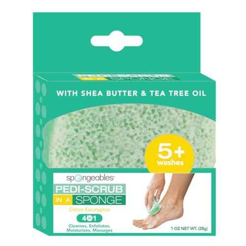 Spongables Pedi Scrub Foot Exfoliating 5+ Wash Sponge, Citron Eucalyptus, 6 Count
