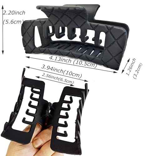 Double Row Teeth Square Claw Clips for Hair 2 Row Claws Rectangle Hair Clips Women Girls Thick Hair Claw Clips Plastic Double Claws Curly Straight Hair Strong Clip Hair Accessories 6 Packs