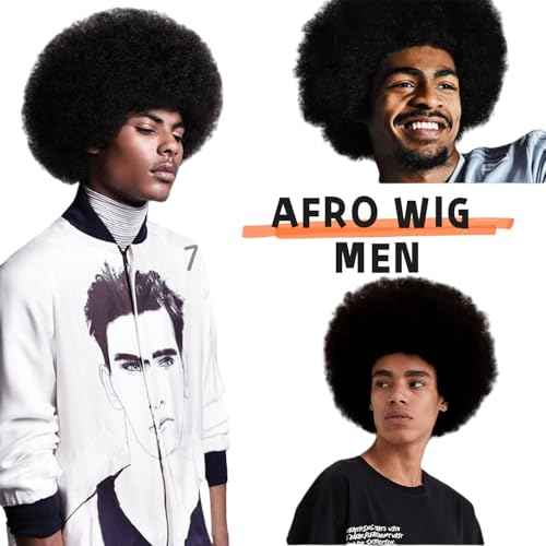 Afro Wig for Men Short Fluffy Hair 70s Rock Disco Wigs for Male,Rocker Costume Mens Wigs Natural Looking Synthetic Hair for Halloween Party Daily Use