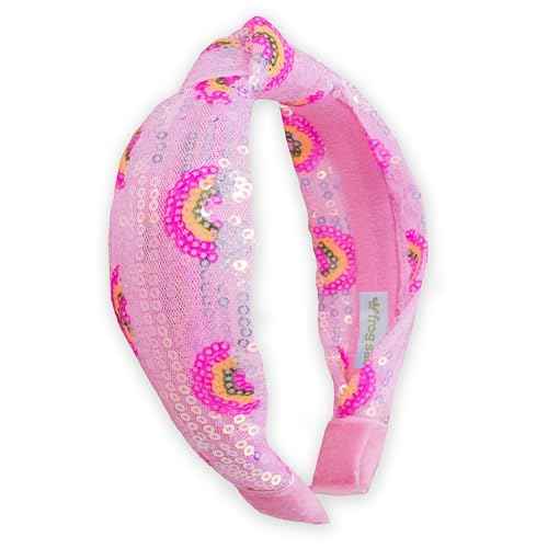 FROG SAC Knot Headband for Girls - Rainbow Sequin Knotted Headbands for Kids, Sparkly Hair Bands for Toddlers, Little Girl Pink Head Band Hair Accessories