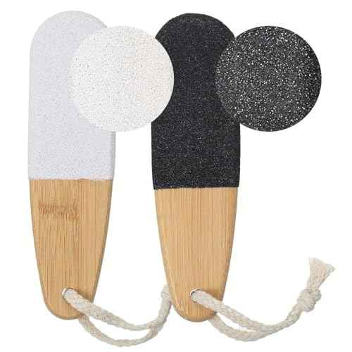 Foot Callus Remover, 2Pcs Pumice Stone Foot File with Ergonomic Wooden Handle, Pedicure Tool for Dead Skin Cracked Heels Wet Dry Use (Small)