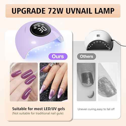 72W UV LED Nail Lamp Light Dryer for Nails Gel Polish with 18 Beads 3 Timer Setting & LCD Touch Display Screen, Auto Sensor, Professional Nails, Purple