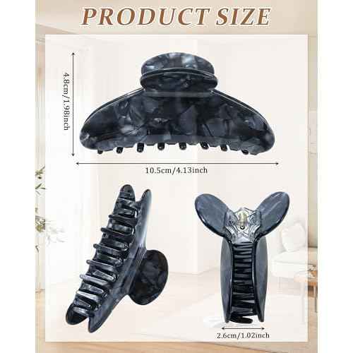 Lourny Acrylic Hair Clips for Women, 4.1 Inch Large Claw Clips for Hair Lightweight 4 PCS Non-Slip Cute Jaw Clips(Pink+White+Gray+Black)