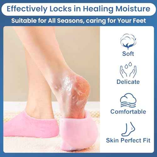 Moisturizing Gel Socks for Women, Full Foot Silicone Socks (Up to Size 7.5) - 2 Pairs Spa Foot Socks with Aloe Vera, Vitamin E & Oil for Dry Cracked Feet, Heel Repair Treatment