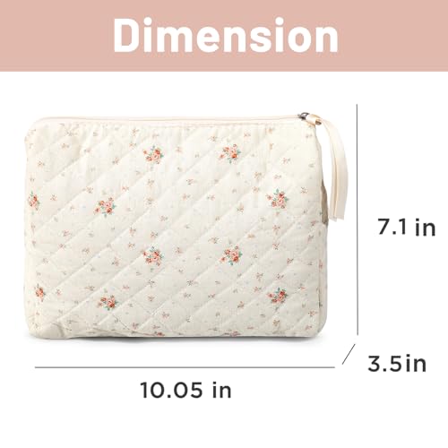 Makeup Bag Large Travel Quilted Cosmetic Makeup Bag Organizer, Floral Cotton Coquette Aesthetic Toiletry Bag for Women Girls (Garden Floral)