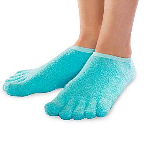 NatraCure 5-Toe Gel Lined Foot Moisturizing Socks ? Aloe & Shea Infused Fuzzy Hydrating Socks for Women & Men - Soft Feet Moisturizer Spa & Pedicure Socks for Dry Cracked Heels, Calluses - Medium