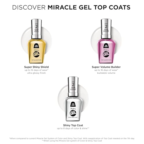 Sally Hansen Miracle Gel¢â, Shiny Top Coat, Long Lasting, Gel-Like Formula, No UV Lamp Needed, Clear Nail Polish