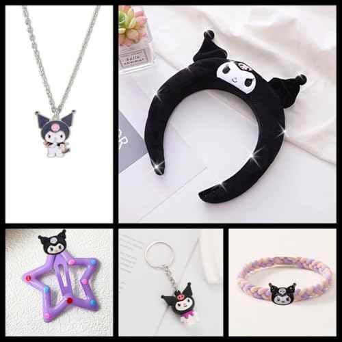 117Pcs Kawaii Cute Stuff Gifts Set Include Headband,Pouch, Hair Band, Hair Ties & Clips, Hairpin, Stickers, Necklace,Bracelet, Keychain(Black)