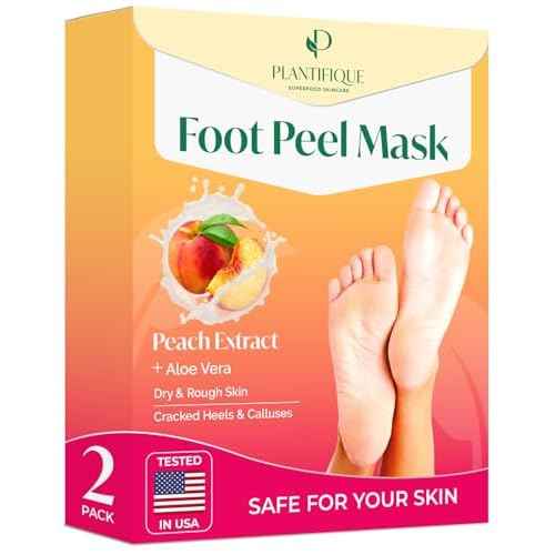 PLANTIFIQUE Foot Peeling Mask 2 Pack | Dermatologically Tested Repairs Heels & Removes Dry Dead Skin for Baby Soft Feet | Exfoliating Foot Peel Mask for Dry Cracked Feet | Peach