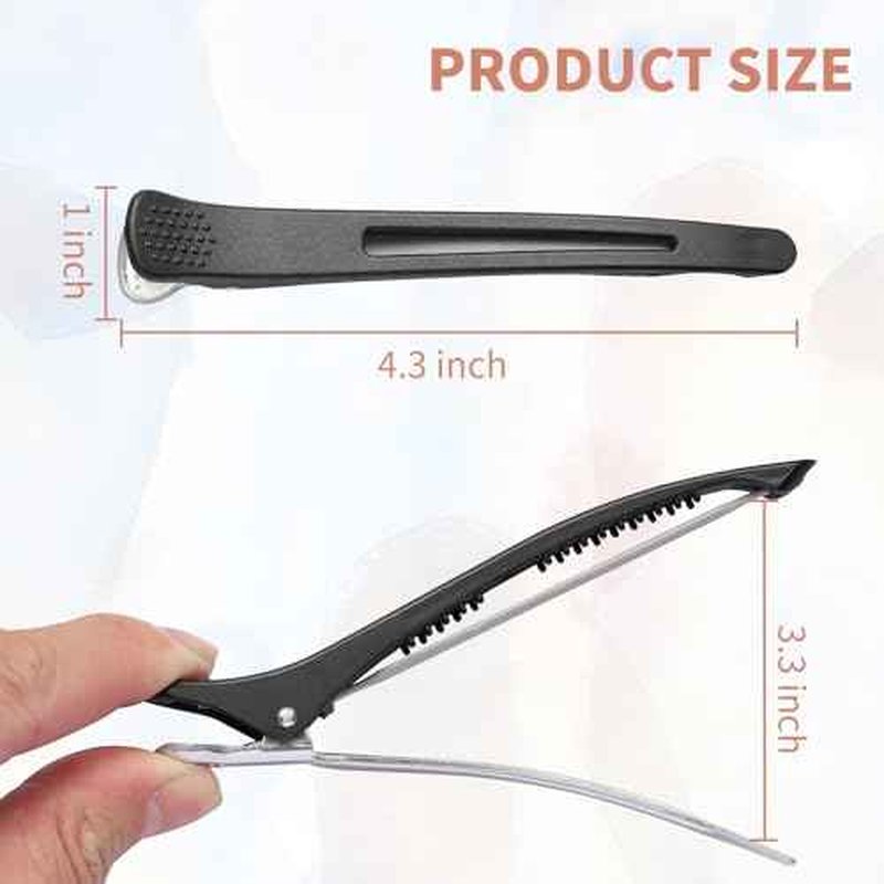 6 Pack Professional Hair Clips for Styling Sectioning, Non Slip Duck Billed with Silicone Band, Hair Roller Clips No Crease - Length 4.3'' for Salon and Home Haircuts(Black)