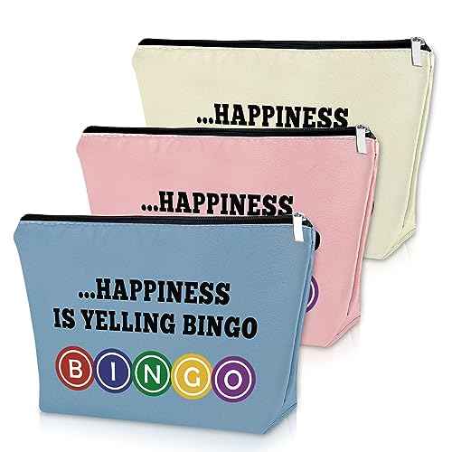 3PCS Bingo Gifts Makeup Bag Bingo Game Gifts for Adults Lucky Bingo Gifts for Friend Birthday Gifts for Bingo Player Cosmetic Bag Bingo Themed Gifts for Grandma Gambler Christmas Gifts Travel Pouch