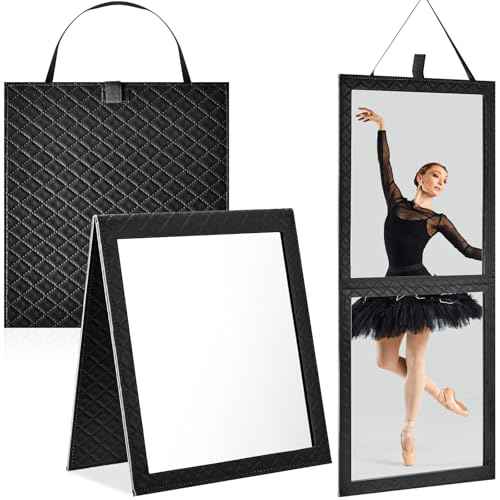 Hanging Travel Mirror with Handle 33.5X 13.4 Inch Leather Foldable Hanging Backstage Mirror for Travel Camping Dance Competition Home Fitness Spa Gift for Dancers(Black)