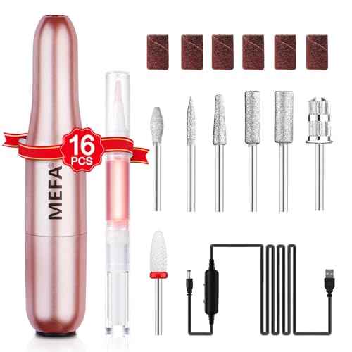 MEFA Nail Drill, Portable Electric Nail Drill with 6PCS Nail Drill Bits and Cuticle Oil Pen, Professional Nail File for Acrylic Gel Dip Powder, Manicure Pedicure Nail Set Efile Nail Drill for Salon