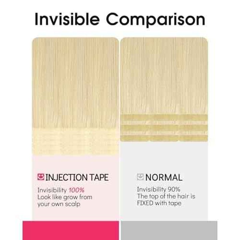 Youngsmile Injection Tape in Hair Extensions Human Hair #60 Platinum Blonde Invisi Edge Extensions 20pcs 45g 20 Inch Injected Tape in Hair Extensions Real Human Hair (#60,20'')
