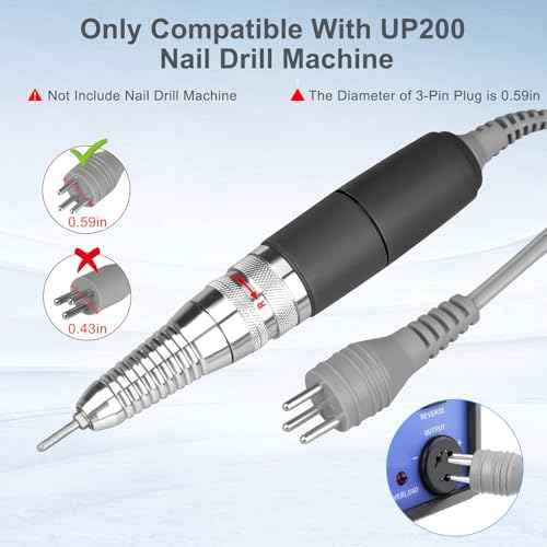 Nail Drill Handpiece for UP200 Machine, HoMove 35000RPM Professional Electric Nail File Handle Replacement 3 Pins, Low Noise and Comfortable (Only Handpiece)