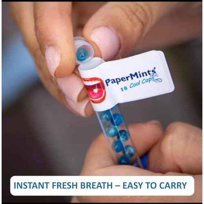 PaperMints CoolCaps - Instant Fresh Breath Mints Sugar-Free, 10 x Tubes of 18 capsules Extreme Bad Breath Treatment for Adults, Breath Freshener Pearls for Halitosis Treatment Keto-Friendly Peppermint