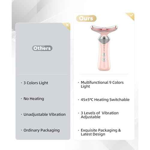 9-in-1 Red-Light-Therapy-for-Face-and-Neck, Portable Facial Massager Tool with Adjustable Vibration & Thermals for Wrinkles, Double Chin, Pink