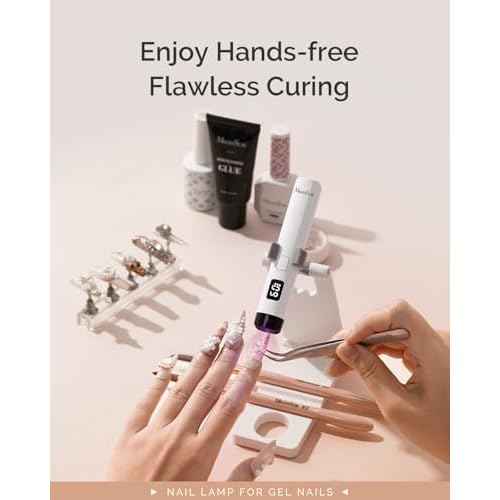MelodySusie Handheld UV Light for Gel Nails with Stand, Mini Portable Cordless Nail Lamp with LCD Display, Eye-Protective Cover, Flash Curing for Glue, White