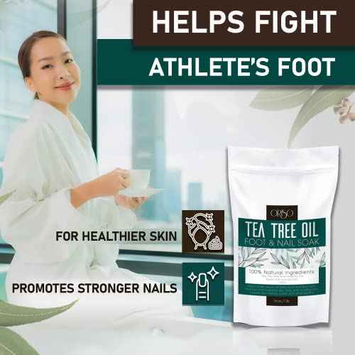Tea Tree Oil Foot Soak - Pedicure Supplies with Epsom Salts and Lavender - Athletes Foot Treatment for Cracked and Dry Feet - Stubborn Foot Odor - Softens Calluses - Better Toe Nail Health - 16 Oz