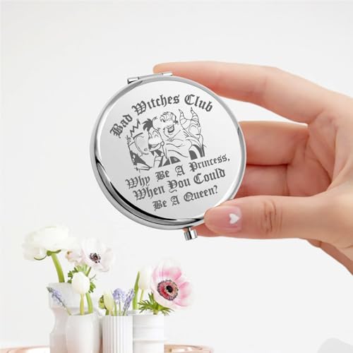 KEYCHIN Villains Club Pocket Mirror Evil Queen Fans Gifts Bad Witches Club When Be A Princess When You Could Be A Queen Compact Makeup Mirror (Bad Witches-S)
