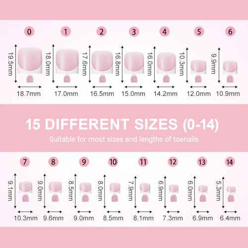 Toe Nail Press Ons, French Tips Toe Press On Nails, 150pcs Square Pre-Designed Soft Gel Thick False Toenail Extension, Berry Pink Full Cover Acrylic for DIY 15 Sizes