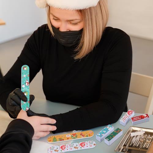 Demissle 18 Pcs Christmas Nail File and Buffer Set Christmas Gift for Women Include 12 Christmas Nail Files Emery Boards 6 Rectangular Nail Buffer Block for Christmas Manicure Tools Party Favors