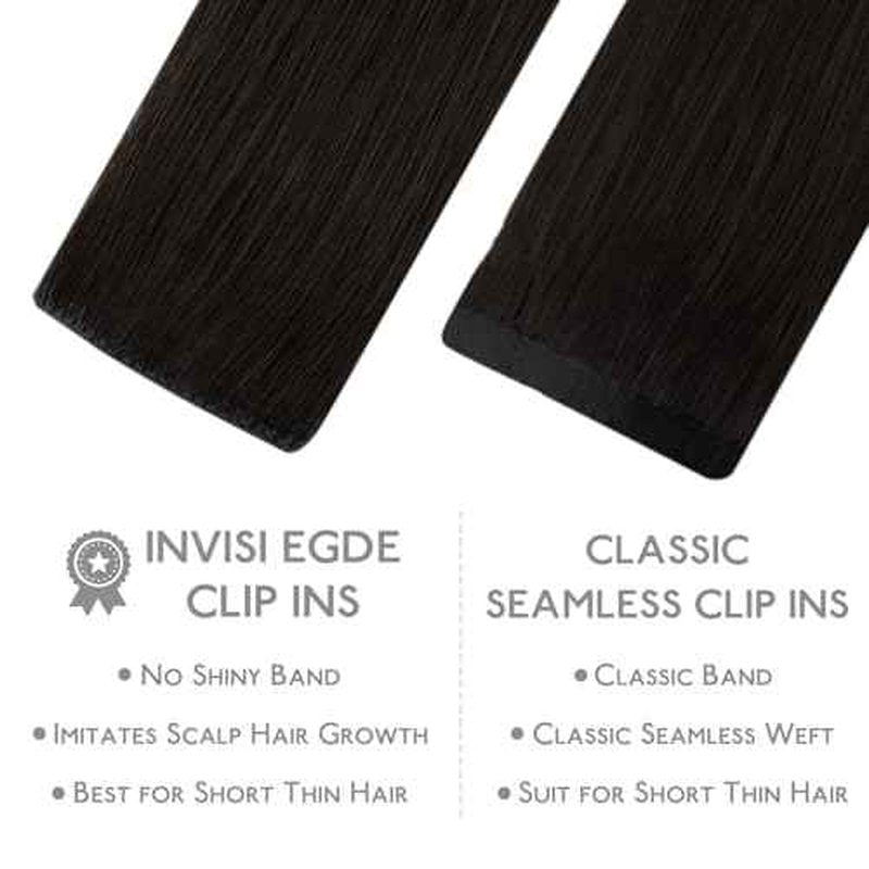 WENNALIFE Invisi Edge Clip in Hair Extensions Real Human Hair, 18 Inch 130g 7pcs Dark Brown Seamless Invisible PU Skin Weft Straight Extensiones De Cabello Hmano Clip Ins