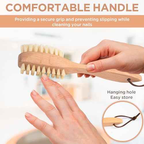 Takavu Nail Brush, Pure Boar Bristles, Natural Wood Handle, Nail Cleaning Brush for Scrubbing Fingernail Toenail Hand Feet, Dual Sided for Regular Manicure Nail Care Hygiene
