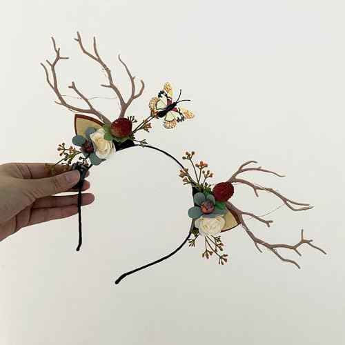 LED Christmas Headband Light up Deer Antlers Headpiece Reindeer Ears Headbands Holiday Headpiece Xmas Hair Accessories (Warm white light)