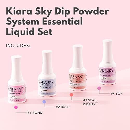 Kiara Sky Liquid Dip Kit - Essential Steps 1-4 for Dipping Manicures | 4 Full-Size Bottles