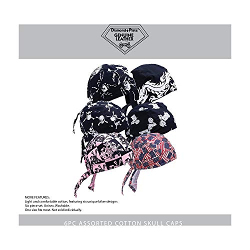 Diamond Plate Skull Cap for Fashion and Keeping Sweat and Hair Out of the Face, Cotton, Assorted Set of 6