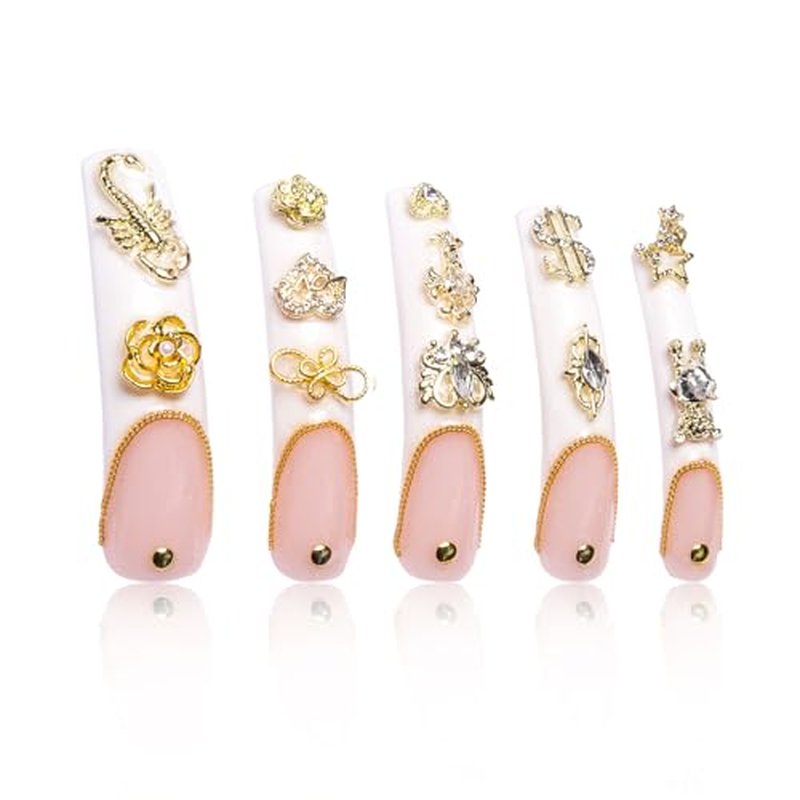 LOVFUL Press on Nails Chicago | Handmade with Full Covered Crystals | Reusable Fake Nails | Curve Long 2.2 in | H189-S